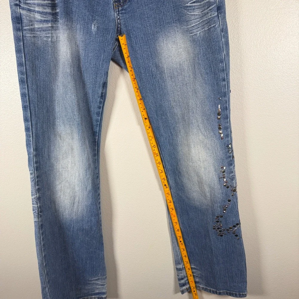 Younique Womens Studded Medium‎ Wash Denim Jeans Blue Size 11 Vintage Y2K